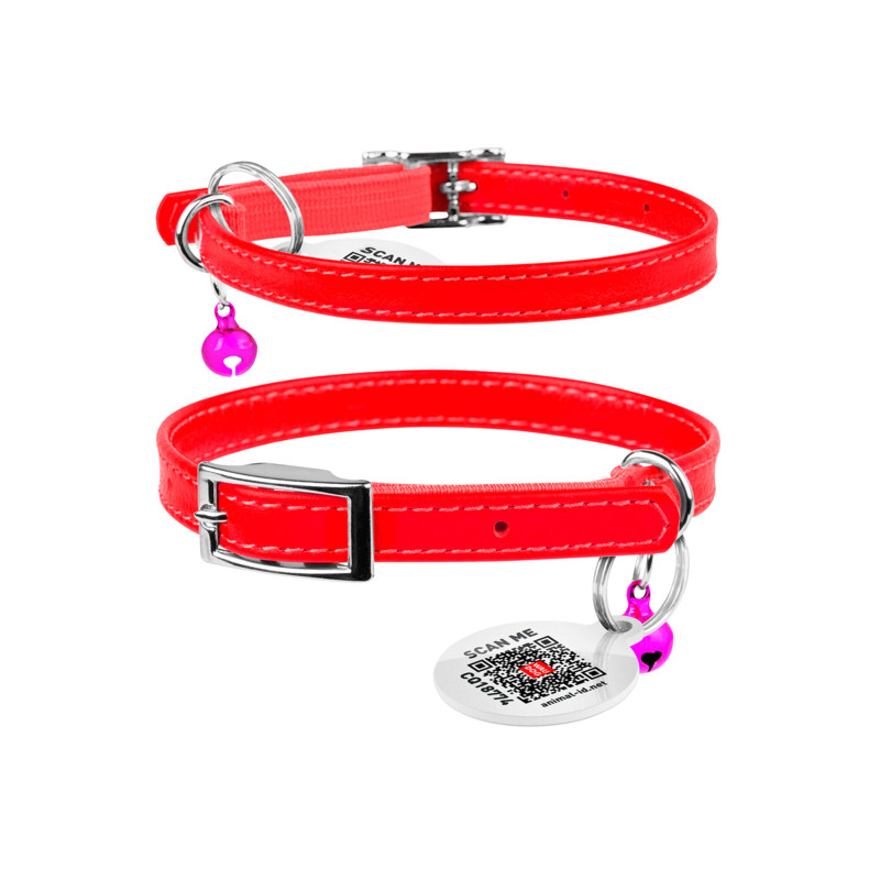 Нашийник для тварин WAUDOG Glamour з QR паспортом Д 22-30 см червоний (32483)