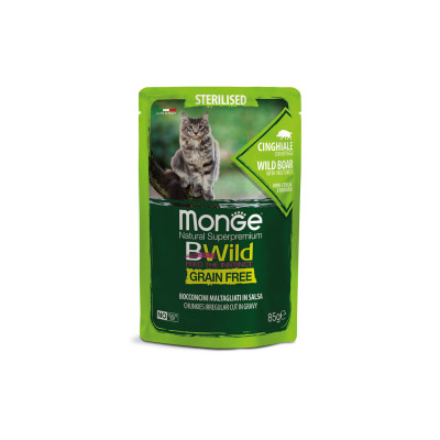 Вологий корм для кішок Monge Cat Bwild GR.FREE Wet Sterilised м'ясо дикого кабана з овочами 85 г (8009470012805)