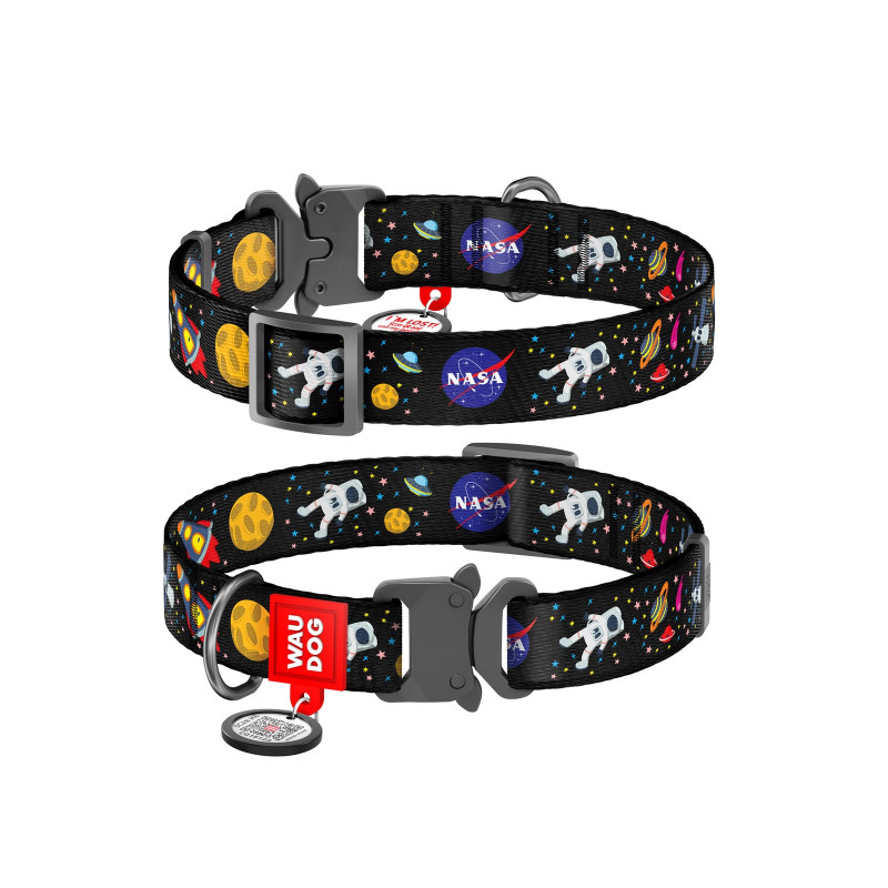 Нашийник для тварин WAUDOG Nylon з QR паспортом NASA металічна пряжка-фастекс XL (5123)