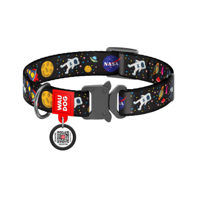 Нашийник для тварин WAUDOG Nylon з QR паспортом NASA металічна пряжка-фастекс XL (5123)