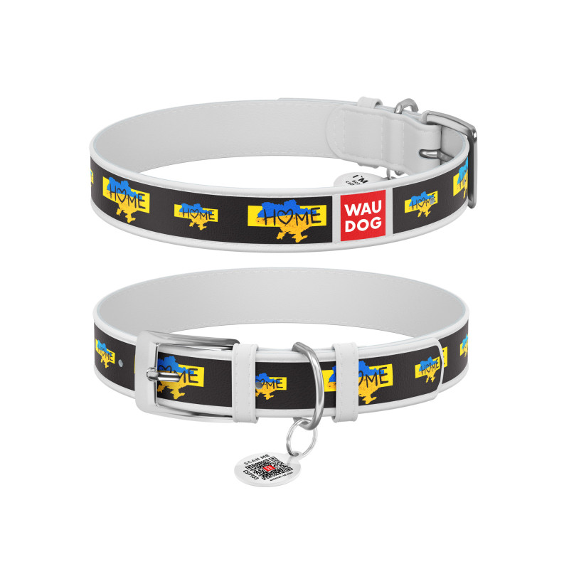 Нашийник для тварин WAUDOG Design з QR паспортом "Дім" XL Ш 35 мм Д 46-59 см (білий) (3606-0230-15)