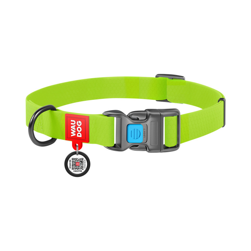 Нашийник для тварин WAUDOG Waterproof з QR паспортом Ш 25 мм Д 38-58 см салатовий (27775)