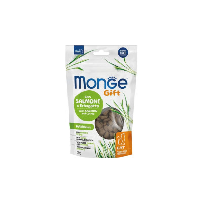 Ласощі для котів Monge Gift Cat Hairball лосось і котяча м'ята 60 г (8009470085038)