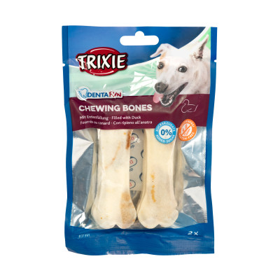 Ласощі для собак Trixie Кістка для чищення зубів з качкою Denta Fun 10 см 70 г (4011905313917)