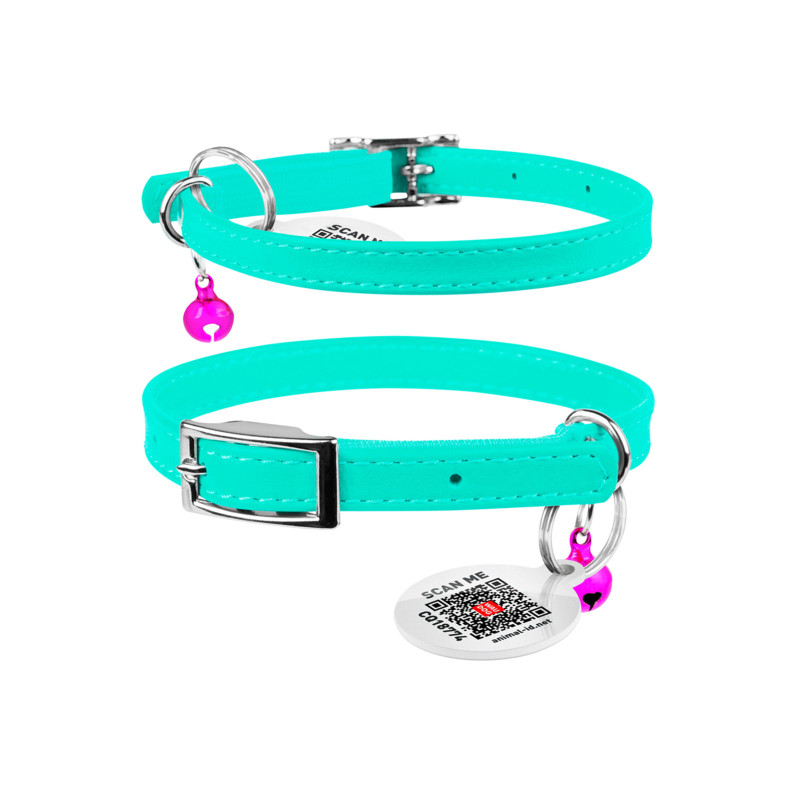Нашийник для тварин WAUDOG Glamour з QR паспортом Д 22-30 см ментоловий (324813)