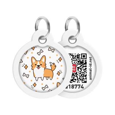 Адресник для тварин WAUDOG Smart ID з QR паспортом "Корги", круг 30 мм (230-0212)
