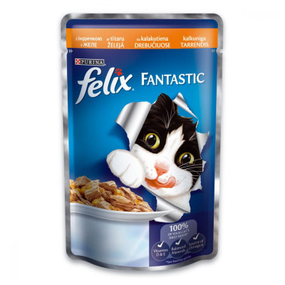 Вологий корм для кішок Purina Felix Fantastic в желе з індичкою 100 г (7613034441881)