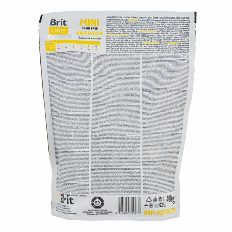 Сухий корм для собак Brit Care GF Mini Hair & Skin 400 г (8595602520237)