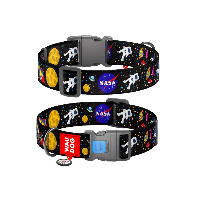Нашийник для тварин WAUDOG Nylon з QR паспортом NASA пластиковий фастекс S (4738)