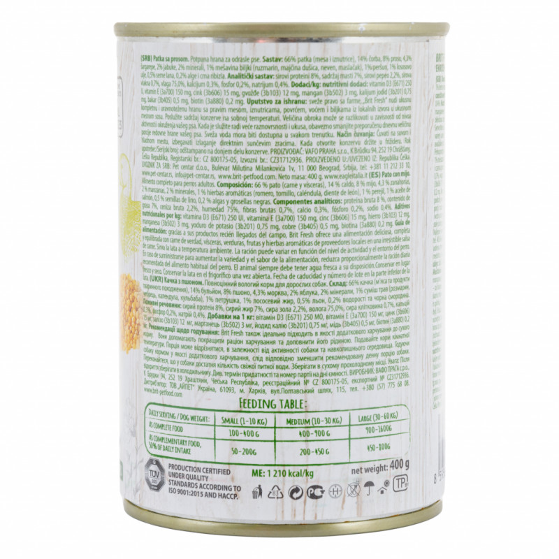 Консерви для собак Brit Fresh Duck/Millet 400 г (з качкою та пшоном) (8595602533909)