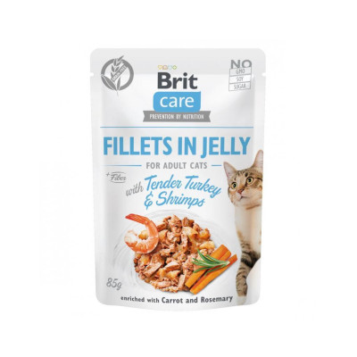 Вологий корм для кішок Brit Care Cat pouch 85 г (індичка з креветками в желе) (8595602540570)