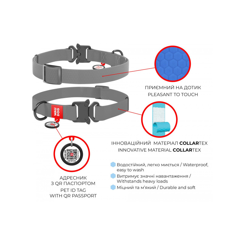 Нашийник для тварин WAUDOG Waterproof з QR паспортом M Ш 20 мм Д 24-40 см(помаранчевий) (27934)