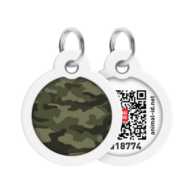 Адресник для тварин WAUDOG Smart ID з QR паспортом "Камо зелений", круг 30 мм (230-0205)