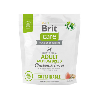 Сухий корм для собак Brit Care Dog Sustainable Adult Medium Breed з куркою та комахами 1 кг (8595602558704)