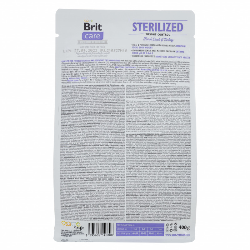 Сухий корм для кішок Brit Care Cat GF Sterilized Weight Control 400 г (8595602540808)