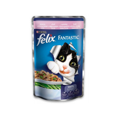 Вологий корм для кішок Purina Felix Fantastic в желе з фореллю і зеленими бобами 100 г (7613034441904)