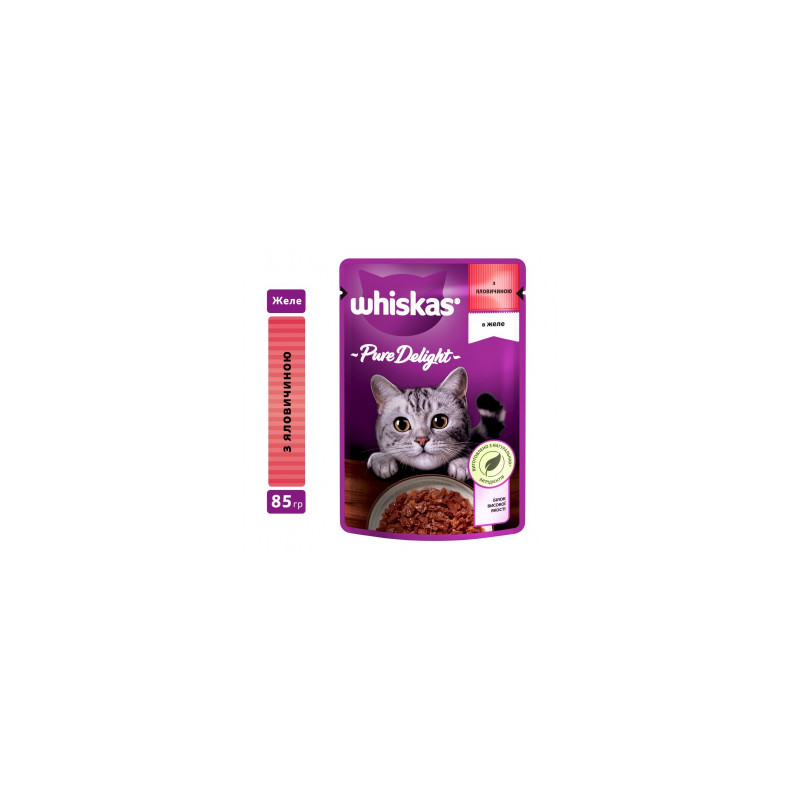 Вологий корм для кішок Whiskas Pure Delight з яловичиною в желе 85 г (5900951263194)