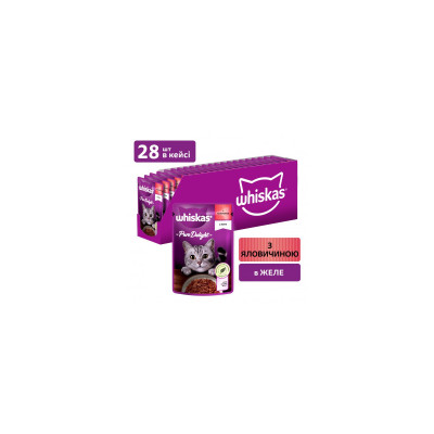 Вологий корм для кішок Whiskas Pure Delight з яловичиною в желе 85 г (5900951263194)