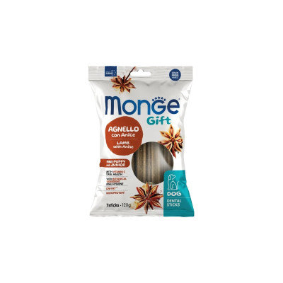 Ласощі для собак Monge Gift Dog Puppy and Junior Mini ягня з анісом 120 г (8009470085571)