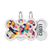 Адресник для тварин WAUDOG Smart ID з QR паспортом "Камо різнокольоровий", кістка 40х28 мм (0640-0206)