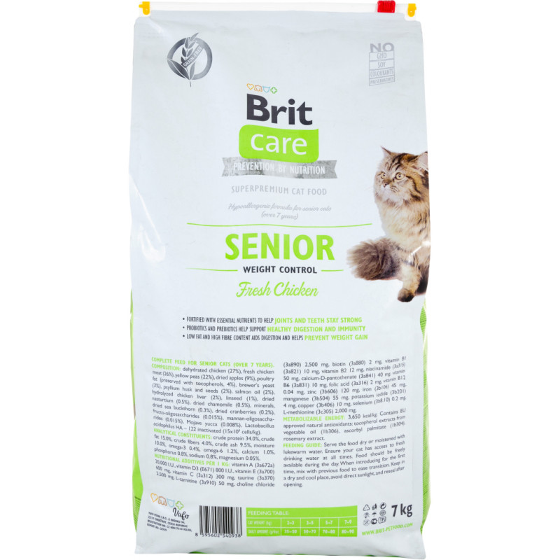 Сухий корм для кішок Brit Care Cat GF Senior Weight Control 7 кг (8595602540938)