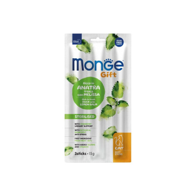 Ласощі для котів Monge Gift Cat Sterilised качка з мелісою 15 г (8009470085281)