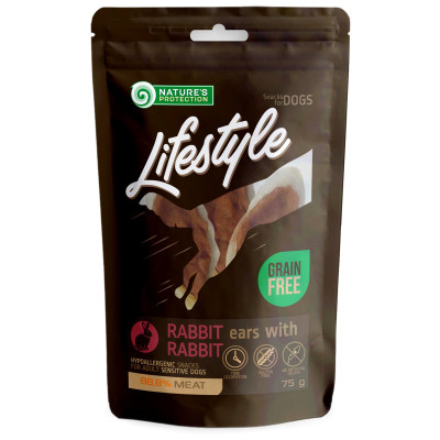 Ласощі для собак Nature's Protection Lifestyle Dried rabbit ears with rabbit 75 г (SNK46140)