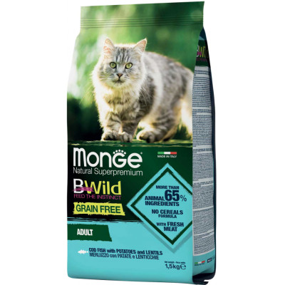 Сухий корм для кішок Monge Cat Bwild GR.FREE зі смаком тріски 1.5 кг (8009470012058)