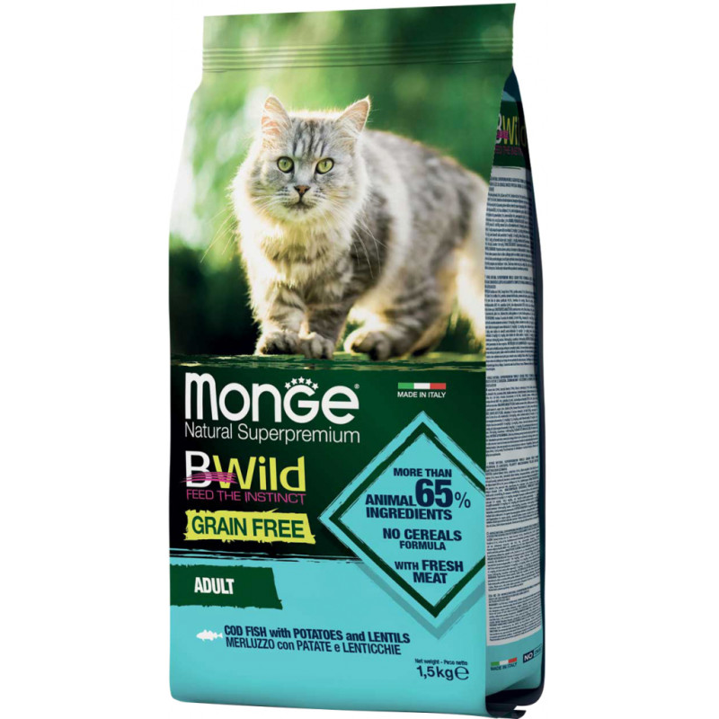 Сухий корм для кішок Monge Cat Bwild GR.FREE зі смаком тріски 1.5 кг (8009470012058)