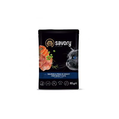 Вологий корм для кішок Savory лосось з горошком у соусі 85 г (4820261920116)