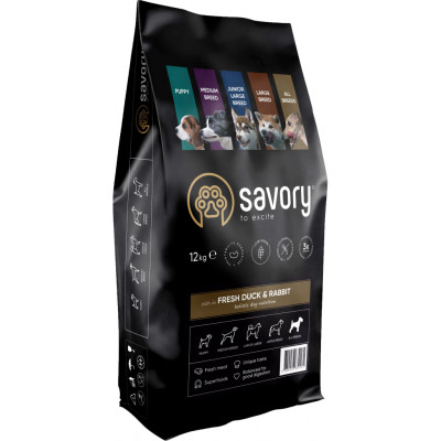 Сухий корм для собак Savory Adult All Breeds rich in Fresh Duck and Rabbit 12 кг (4820232630181)