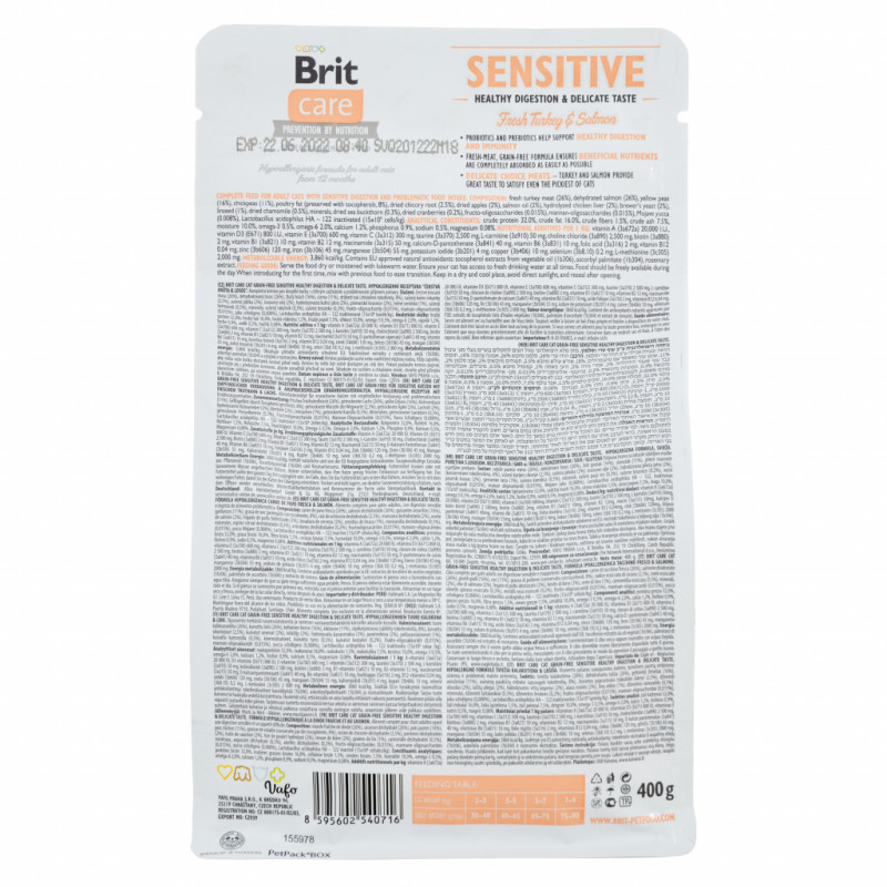 Сухий корм для кішок Brit Care Cat GF Sensitive HDigestion and Delicate Taste 400 г (8595602540716)