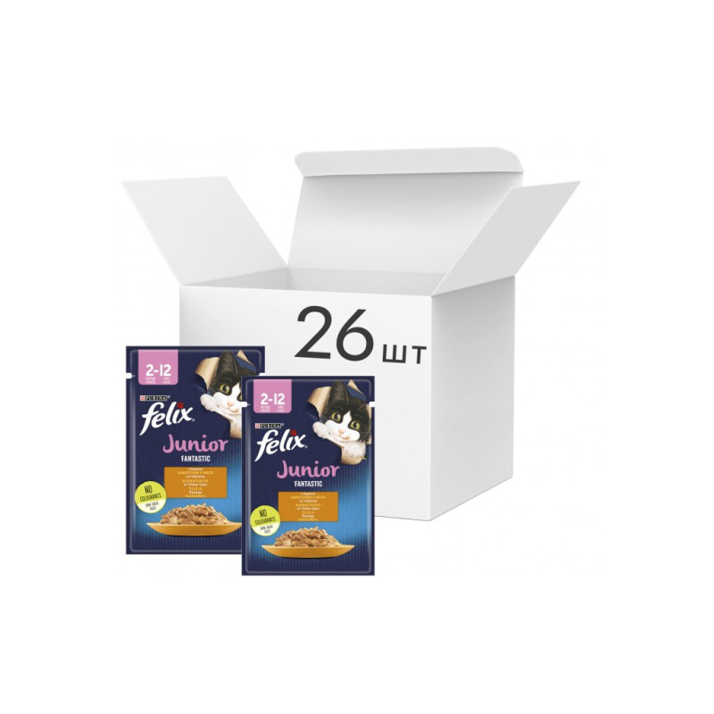 Вологий корм для кішок Purina Felix Fantastic Junior з куркою в желе 85 г (7613039832189)