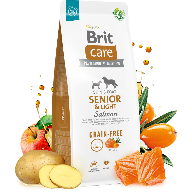 Сухий корм для собак Brit Care Dog Grain-free Senior&Light з лососем 1 кг (8595602558940)