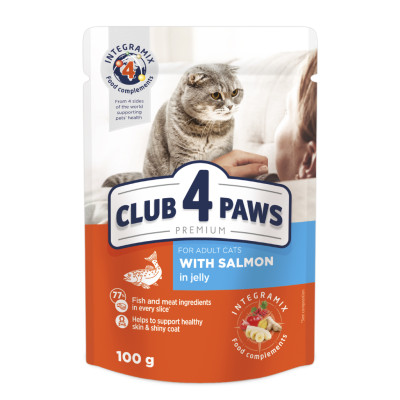 Вологий корм для кішок Club 4 Paws у желе з лососем 100 г (4820083908873)