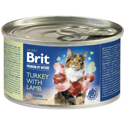 Паштет для котів Brit Premium by Nature Cat з індичкою та ягням 200 г (8595602545049)