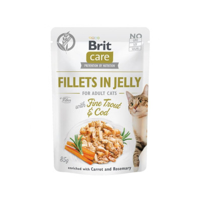 Вологий корм для кішок Brit Care Cat pouch 85 г (тріска та форель у желе) (8595602540587)