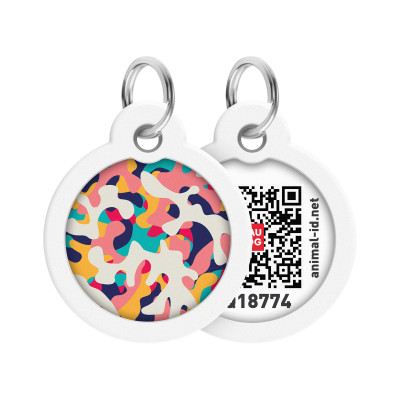 Адресник для тварин WAUDOG Smart ID з QR паспортом "Камо різнокольоровий", круг 30 мм (230-0206)