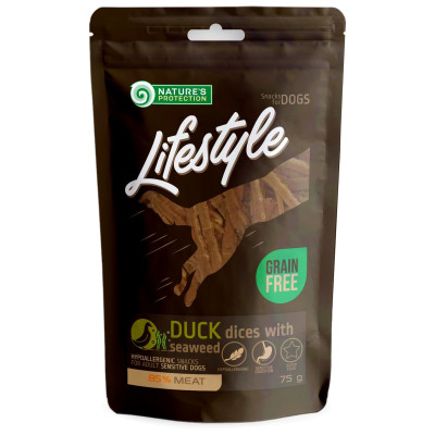 Ласощі для собак Nature's Protection Lifestyle Soft duck dices with seaweed 75 г (SNK46143)