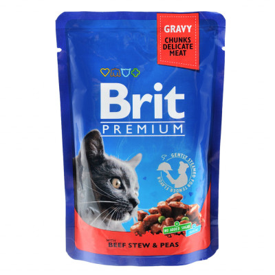 Вологий корм для кішок Brit Premium Cat Pouches with Beef Stew&Peas 100 г (8595602505982)