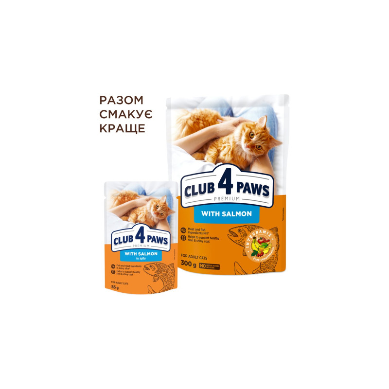 Вологий корм для кішок Club 4 Paws Premium Плюс з лососем у желе 85 г (4820215369015)