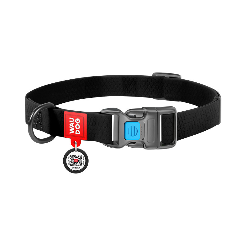 Нашийник для тварин WAUDOG Waterproof з QR паспортом Ш 15 мм Д 25-35 см чорний (27391)