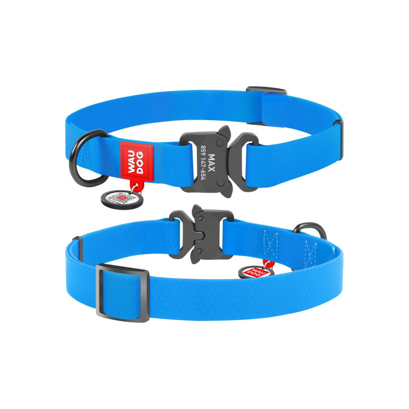 Нашийник для тварин WAUDOG Waterproof з QR паспортом L Ш 25 мм Д 31-49 см(блакитний) (27862)