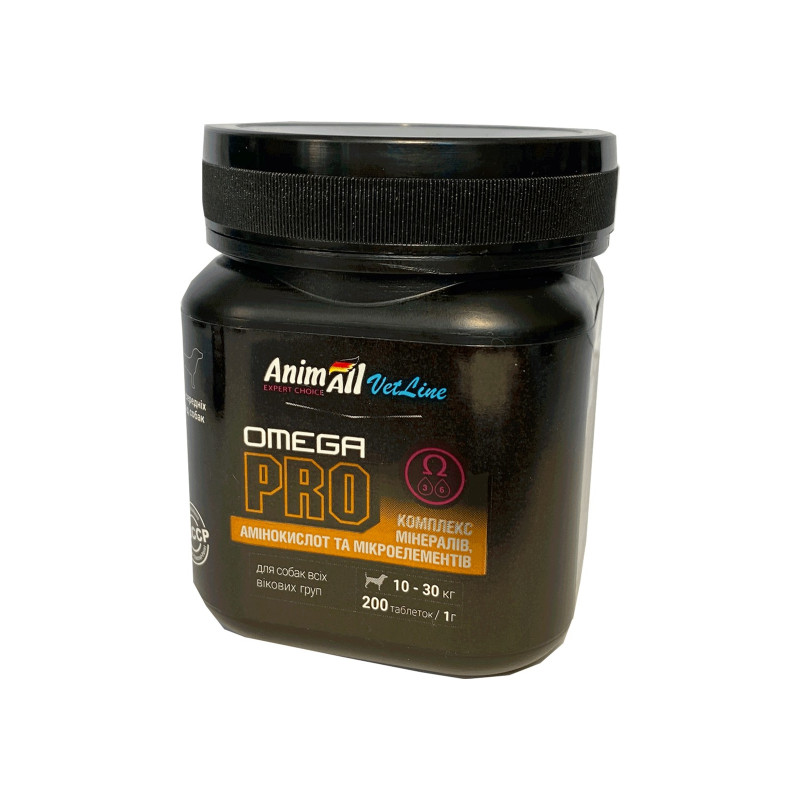 Вітаміни для собак AnimAll VetLine Omega PRO для середніх порід 1 г х 200 т (4820150205461)