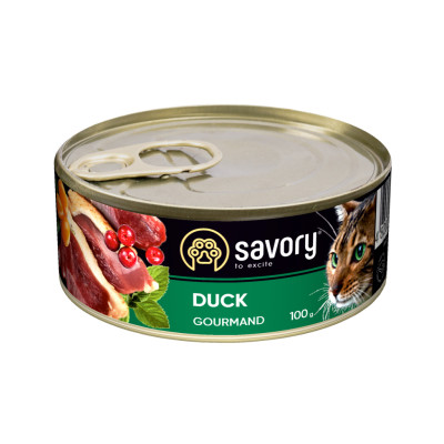 Вологий корм для кішок Savory Cat Can Adult для вибагливих котів (качка) 100 г (4820232630600)