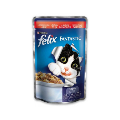 Вологий корм для кішок Purina Felix Fantastic в желе з яловичиною 100 г (7613035072626)