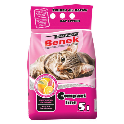 Наповнювач для туалету Super Benek Бентонітовий компактний з ароматом цитрусової свіжості 5 л (5905397018605)