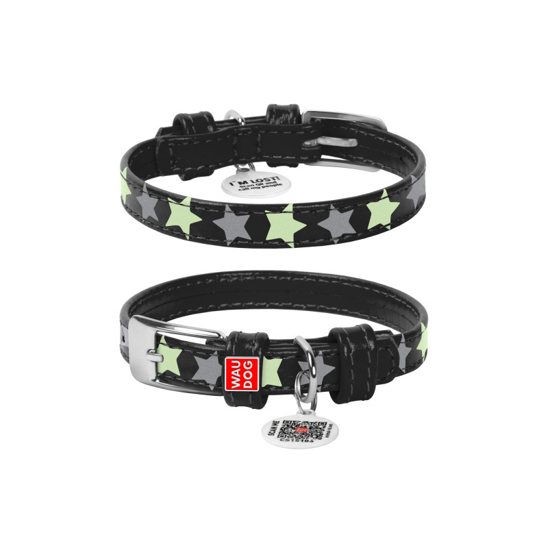 Нашийник для тварин WAUDOG Glamour з QR паспортом "Зірочка" XS Ш 12 мм Д 19-25 см чорний (35831)