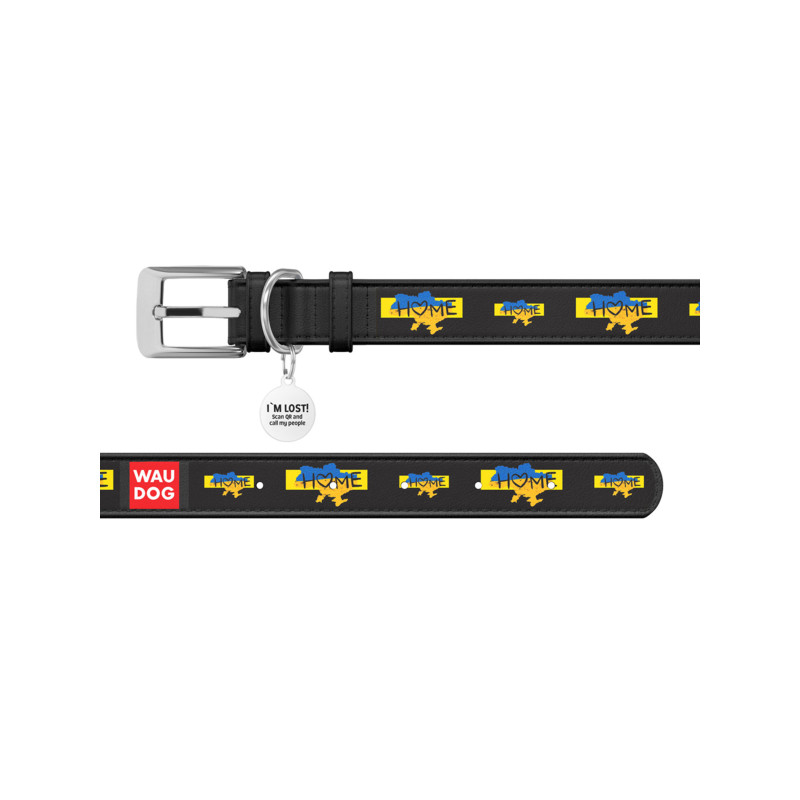 Нашийник для тварин WAUDOG Design з QR паспортом "Дім" M Ш 20 мм Д 29-38 см (чорний) (3604-0230-01)