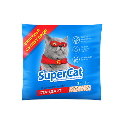 Наповнювач для туалету Super Cat Стандарт Деревний вбирний 1кг (3л) (3546)